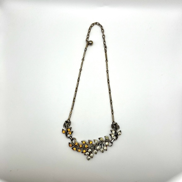 Vintage Coro Signed Gold Yellow Rhinestones adjustable Necklace - Picture 3 of 7